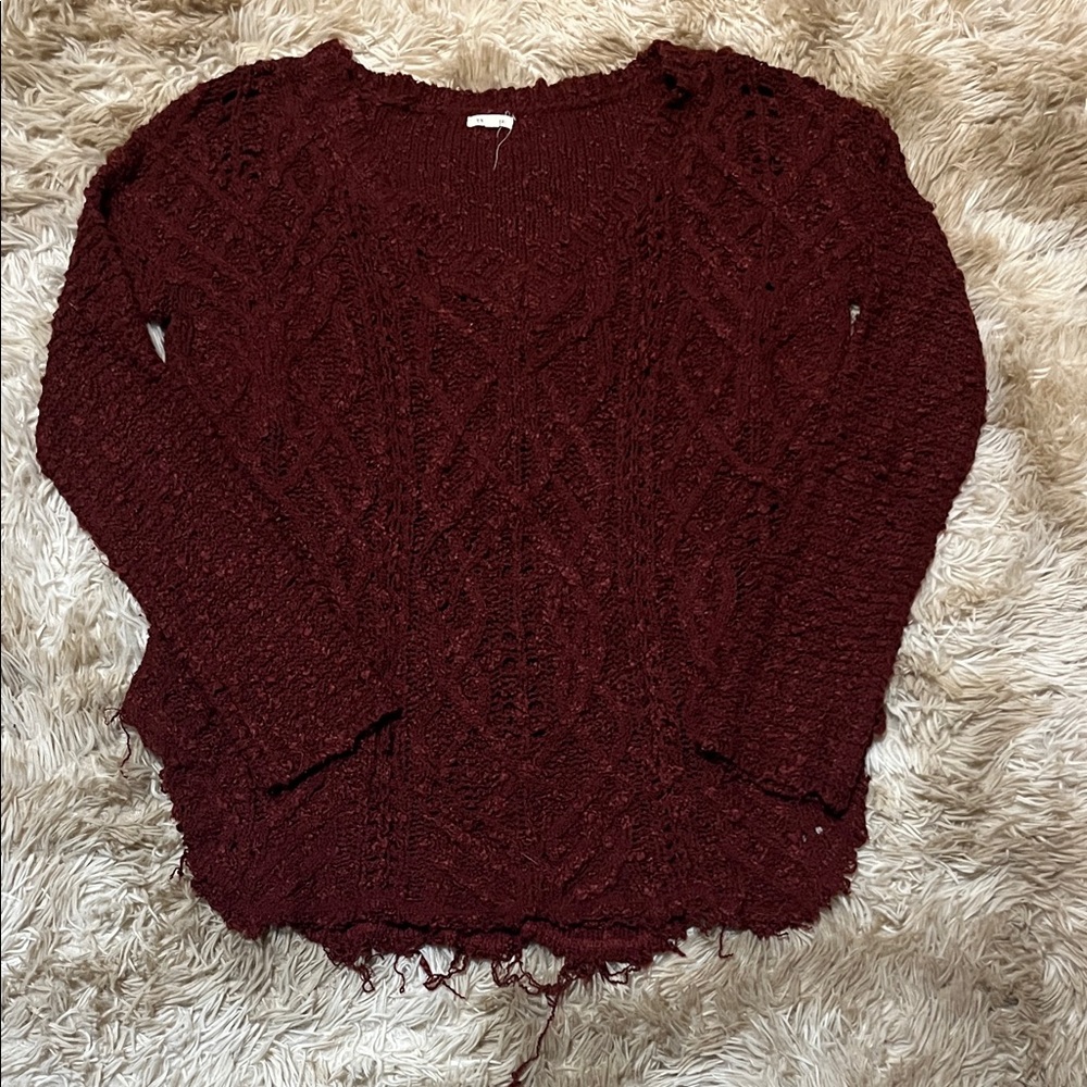 En Creme Deep Red V-Neck Sweater